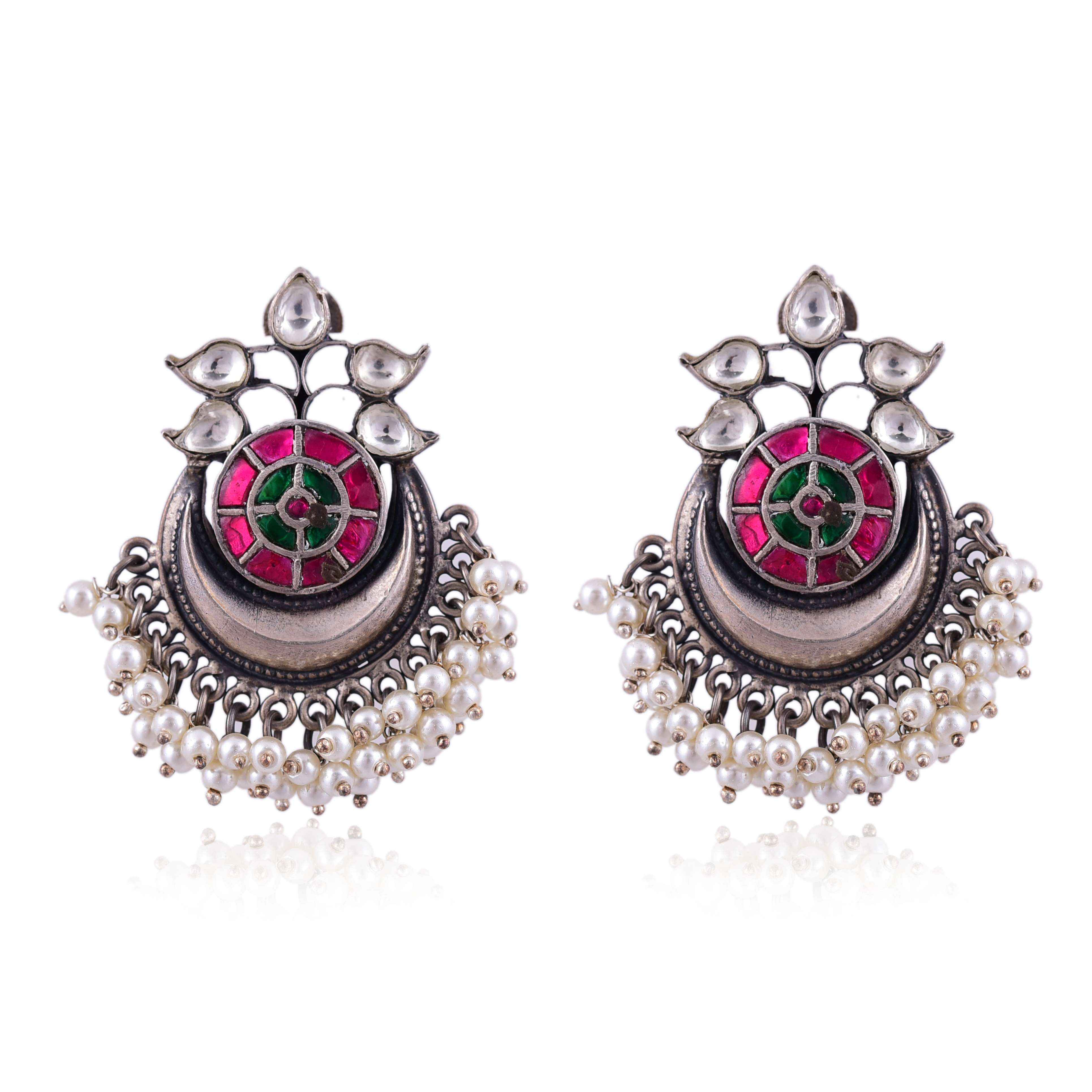 silver-kundan-pearl-drops-earring-sku-5763